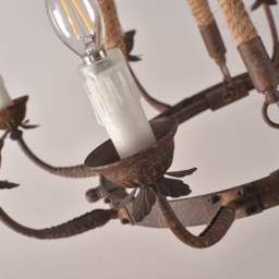 Candlely Rustic Iron Flaxen Hemp Rope & Metal 8-Light Round Candelabra Chandelier Rust - thumbnail 6