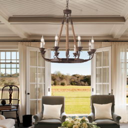 Candlely Rustic Iron Flaxen Hemp Rope & Metal 8-Light Round Candelabra Chandelier Rust - thumbnail 3