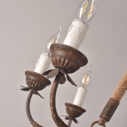 Candlely Rustic Iron Flaxen Hemp Rope & Metal 8-Light Round Candelabra Chandelier Rust - thumbnail 7