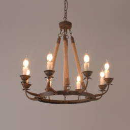 Candlely Rustic Iron Flaxen Hemp Rope & Metal 8-Light Round Candelabra Chandelier Rust - thumbnail 4