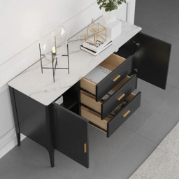 Modern Black Sideboard Buffet Sintered Stone Top Drawers&2 Doors Kitchen Cabinet - thumbnail 8