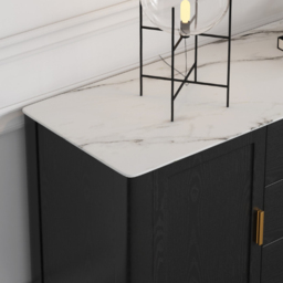Modern Black Sideboard Buffet Sintered Stone Top Drawers&2 Doors Kitchen Cabinet - thumbnail 9