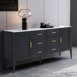 Modern Black Sideboard Buffet Sintered Stone Top Drawers&2 Doors Kitchen Cabinet - thumbnail 2