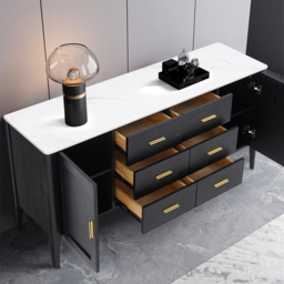 Modern Black Sideboard Buffet Sintered Stone Top Drawers&2 Doors Kitchen Cabinet - thumbnail 3