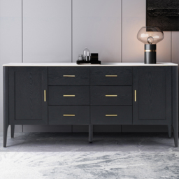 Modern Black Sideboard Buffet Sintered Stone Top Drawers&2 Doors Kitchen Cabinet - thumbnail 1