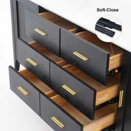 Modern Black Sideboard Buffet Sintered Stone Top Drawers&2 Doors Kitchen Cabinet - thumbnail 6
