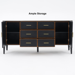Modern Black Sideboard Buffet Sintered Stone Top Drawers&2 Doors Kitchen Cabinet - thumbnail 4