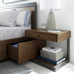 Rustic Walnut Bedroom Bedside Table with Drawer with Shelf Bedside Table Wood & Black Metal