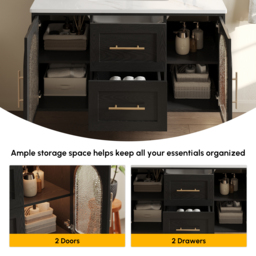 1070mm Arune Black Bathroom Vanity with Arched Glass Doors, Drawers and Light - thumbnail 6