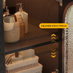 1070mm Arune Black Bathroom Vanity with Arched Glass Doors, Drawers and Light - thumbnail 9