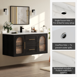 1070mm Arune Black Bathroom Vanity with Arched Glass Doors, Drawers and Light - thumbnail 8