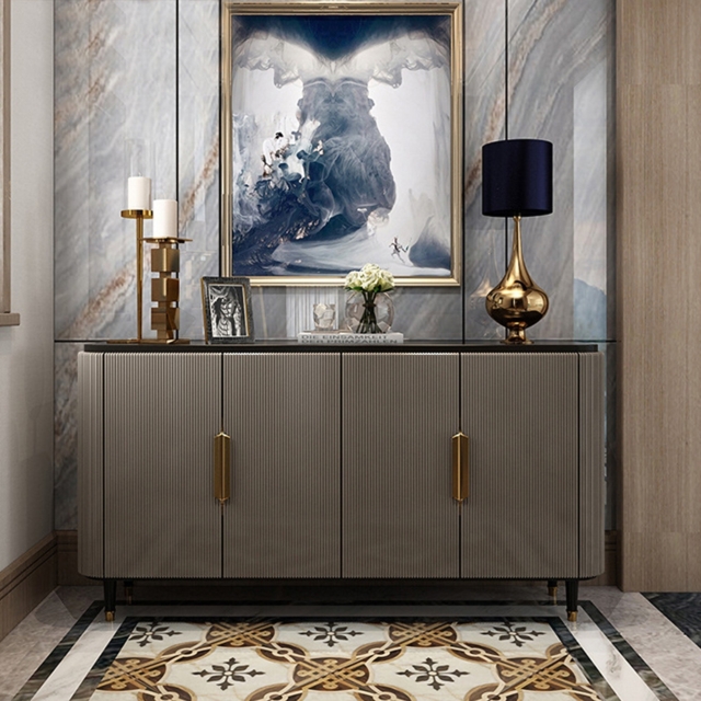 Modern Sideboard Buffet Black Kitchen Cabinet with 4 Doors in Gold - image 1