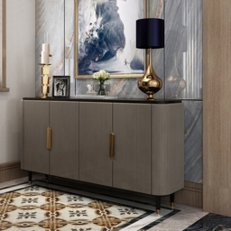 Modern Sideboard Buffet Black Kitchen Cabinet with 4 Doors in Gold - thumbnail 2