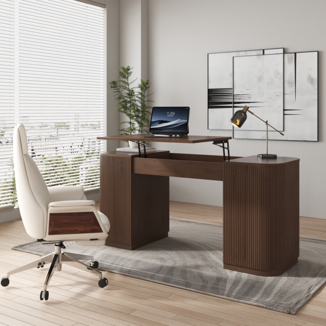 Height Adjustable Standing Desk Executive Office Desk with 2 Doors & Ample Storage Office Furniture (150 cm) - image 1
