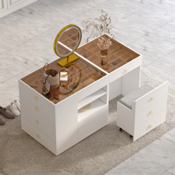 Glass 150 cm Vanity Dresser Top Walk in Wardrobe Island with Storage & Stool - thumbnail 6