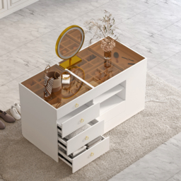 Glass 150 cm Vanity Dresser Top Walk in Wardrobe Island with Storage & Stool - thumbnail 5