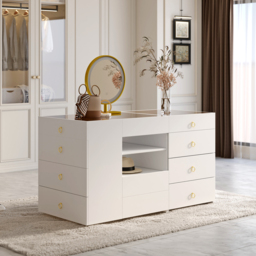 Glass 150 cm Vanity Dresser Top Walk in Wardrobe Island with Storage & Stool - thumbnail 2