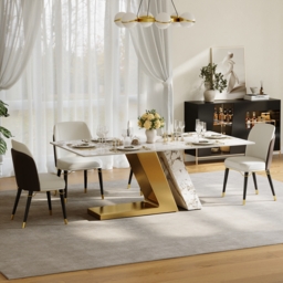 Modern 1800mm Rectangle Sintered Stone Dining Table with 6 Chairs in Gold - thumbnail 3