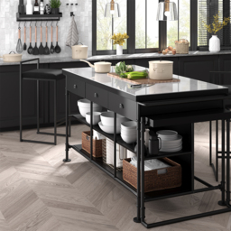 "60"" Kitchen Islands Extendable Faux Marble Top Industrial with 3-Drawer" - thumbnail 2