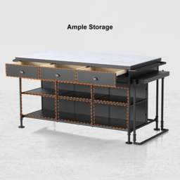"60"" Kitchen Islands Extendable Faux Marble Top Industrial with 3-Drawer" - thumbnail 4