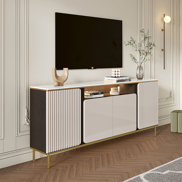 1800mm Sintered Stone Top Tall Beige TV Stand with 4 Doors & 5 Shelves - image 1