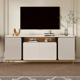 1800mm Sintered Stone Top Tall Beige TV Stand with 4 Doors & 5 Shelves - thumbnail 2