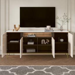1800mm Sintered Stone Top Tall Beige TV Stand with 4 Doors & 5 Shelves - thumbnail 4