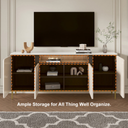 1800mm Sintered Stone Top Tall Beige TV Stand with 4 Doors & 5 Shelves - thumbnail 9
