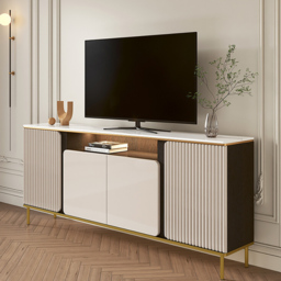 1800mm Sintered Stone Top Tall Beige TV Stand with 4 Doors & 5 Shelves - thumbnail 3
