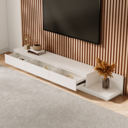 "Fero Minimalist Retracted & Extendable 3 Drawers TV Stand in White Up to 120""" - thumbnail 5