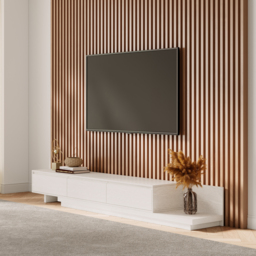"Fero Minimalist Retracted & Extendable 3 Drawers TV Stand in White Up to 120""" - thumbnail 1