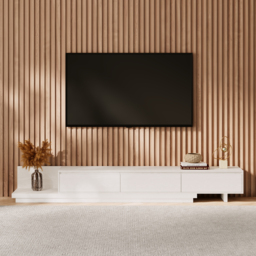 "Fero Minimalist Retracted & Extendable 3 Drawers TV Stand in White Up to 120""" - thumbnail 4