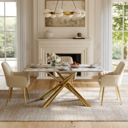 Dining Set 160 cm Rectangle Glossy Pandora Sintered Stone Dining Table with 4 Chairs - thumbnail 3