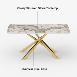 Dining Set 160 cm Rectangle Glossy Pandora Sintered Stone Dining Table with 4 Chairs - thumbnail 6