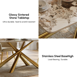 Dining Set 160 cm Rectangle Glossy Pandora Sintered Stone Dining Table with 4 Chairs - thumbnail 5
