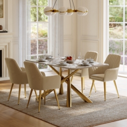 Dining Set 160 cm Rectangle Glossy Pandora Sintered Stone Dining Table with 4 Chairs - thumbnail 2