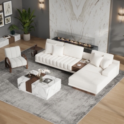 Vewal 126-inch L-Shaped Boucle Modular Sectional Sofa with Chaise & Ottoman - thumbnail 5