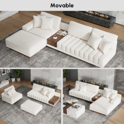 Vewal 126-inch L-Shaped Boucle Modular Sectional Sofa with Chaise & Ottoman - thumbnail 8