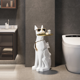 Modern White Resin Dog Sculpture Decorative Cocktail Table Cute End Side Table with Metal Storage Tray Tissue Box - thumbnail 5