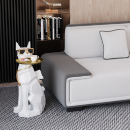 Modern White Resin Dog Sculpture Decorative Cocktail Table Cute End Side Table with Metal Storage Tray Tissue Box - thumbnail 3