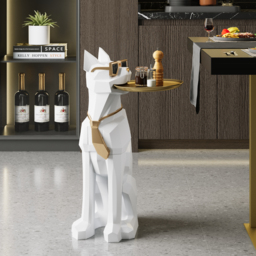 Modern White Resin Dog Sculpture Decorative Cocktail Table Cute End Side Table with Metal Storage Tray Tissue Box - thumbnail 4