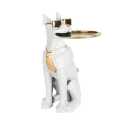 Modern White Resin Dog Sculpture Decorative Cocktail Table Cute End Side Table with Metal Storage Tray Tissue Box - thumbnail 7