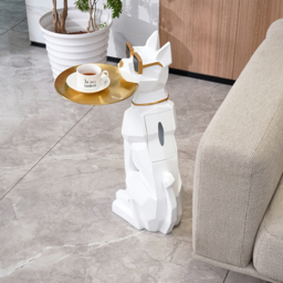 Modern White Resin Dog Sculpture Decorative Cocktail Table Cute End Side Table with Metal Storage Tray Tissue Box - thumbnail 2