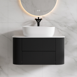 800mm Floating Fluted Wall mounted Bathroom Vanity Set Sintered Stone Top with Vessel Single Basin & 2 Drawers - thumbnail 6
