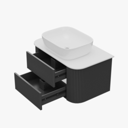 800mm Floating Fluted Wall mounted Bathroom Vanity Set Sintered Stone Top with Vessel Single Basin & 2 Drawers - thumbnail 9