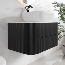 800mm Floating Fluted Wall mounted Bathroom Vanity Set Sintered Stone Top with Vessel Single Basin & 2 Drawers - thumbnail 7