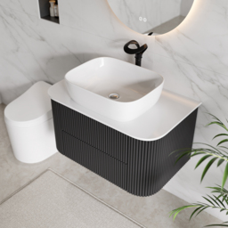 800mm Floating Fluted Wall mounted Bathroom Vanity Set Sintered Stone Top with Vessel Single Basin & 2 Drawers - thumbnail 2