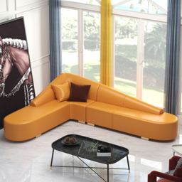 Modern 6-Seater Orange L-Shaped Corner Sectional Sofa Faux Leather Upholstery - thumbnail 4