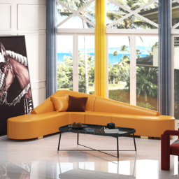 Modern 6-Seater Orange L-Shaped Corner Sectional Sofa Faux Leather Upholstery - thumbnail 3