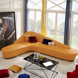 Modern 6-Seater Orange L-Shaped Corner Sectional Sofa Faux Leather Upholstery - thumbnail 2